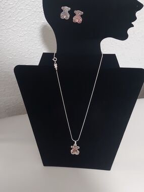 Tous Silver Necklace and Earrings Set with Silver Bear Charms